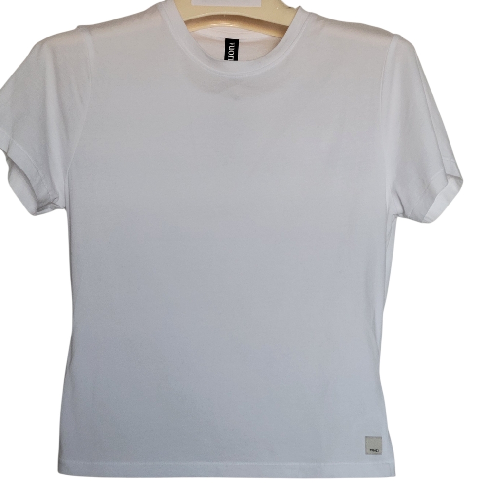 Vuori Feather Baby Tee Women Small White Fitted Stretch Cotton Crop Top